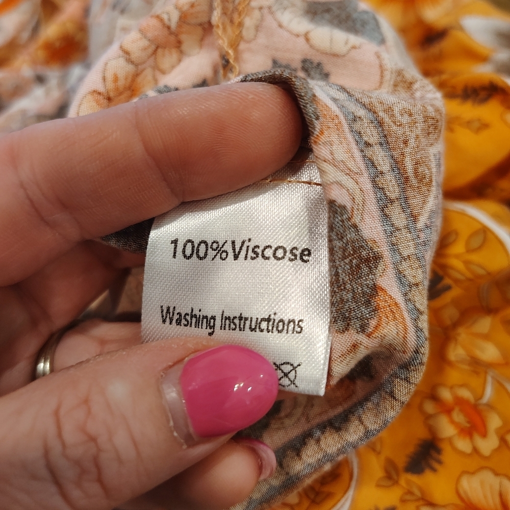 Bluetime Women Medium Casual Boho Gypsy Vacation Hippie Dress Orange Floral - Picture 6 of 7